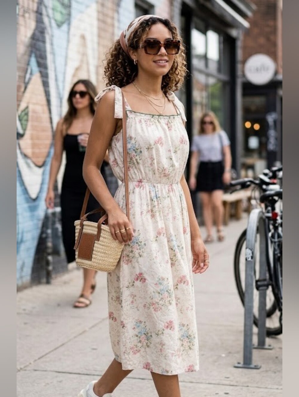 Vintage tie shoulder midi dress size M/L - Picture 1 of 11